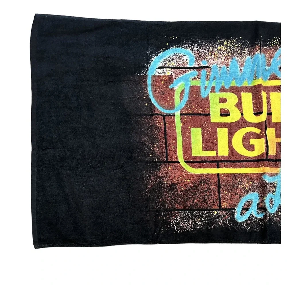 Vintage Anheuser Busch BUD LIGHT Beach Towel Beer Neon Gimme A Light Summer 1988